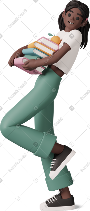 Black girl with stack of books PNG, SVG