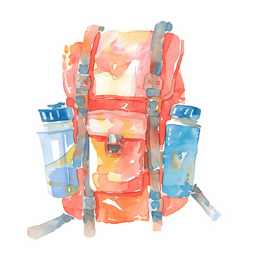 Туристический рюкзак с бутылками с водой в PNG, SVG