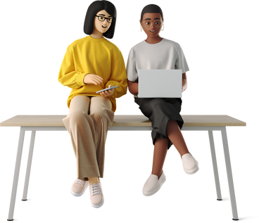 young women sitting with laptop on the table PNG, SVG