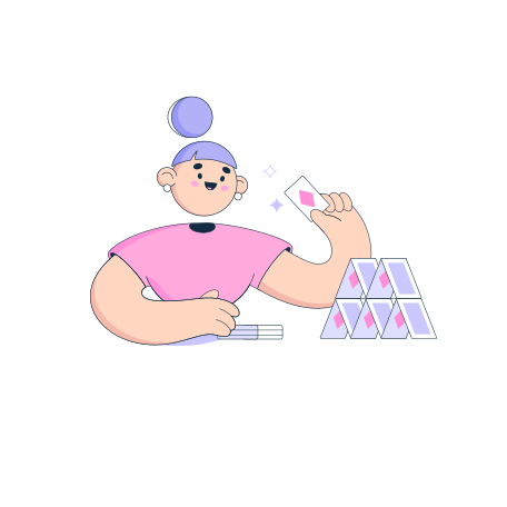 Woman builds a house of cards  Illustration in PNG, SVG
