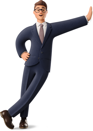 3D businessman in blue suit leaning hand on wall Illustration in PNG, SVG