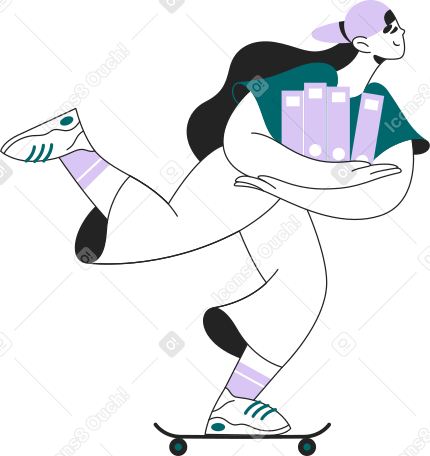 girl on a skateboard with folders Illustration in PNG, SVG