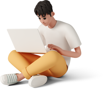 man sitting cross-legged and working on laptop PNG, SVG