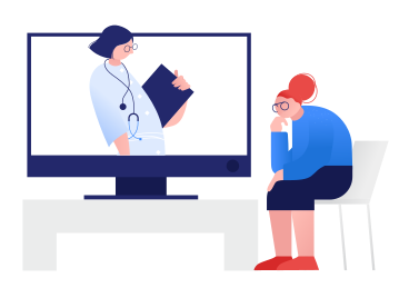 Old woman watching tv with advices from a doctor PNG、SVG