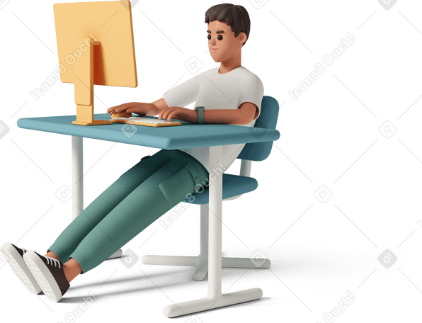 3D young man tired from work Illustration in PNG, SVG