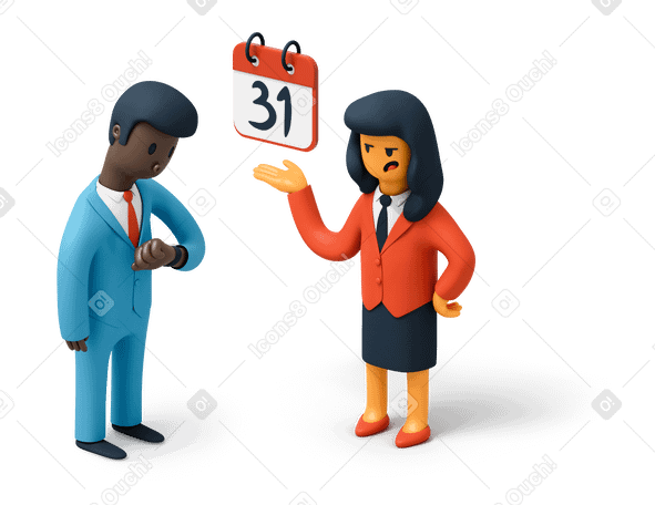 3D Business woman reminding employee about upcoming deadline PNG, SVG