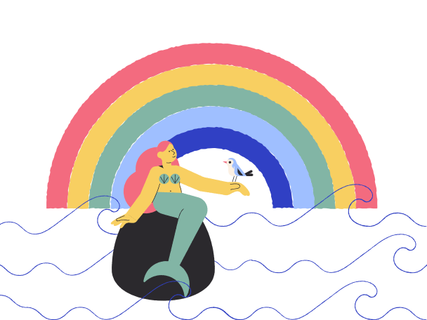 Meerjungfrau auf regenbogenhintergrund PNG, SVG
