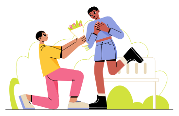 Boy presenting bouquet to a girl PNG, SVG