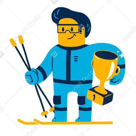 Skier holding a first prize cup в PNG, SVG