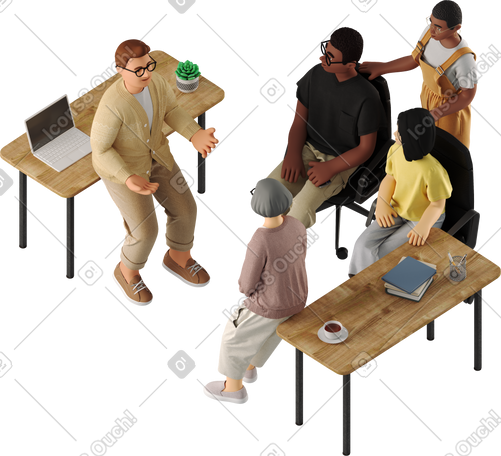 3D five colleagues discussing work  mask PNG, SVG