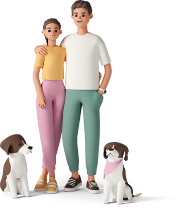 young couple with pet dogs PNG, SVG