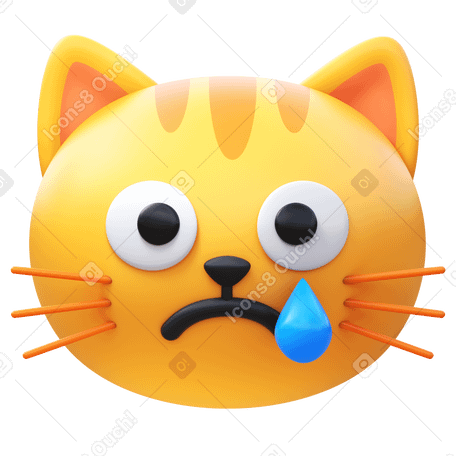3D crying cat Illustration in PNG, SVG