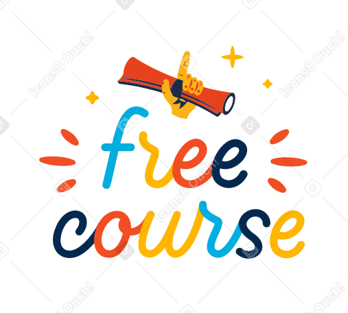 Free course lettering with diploma in hand Illustration in PNG, SVG