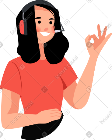 Girl in headphones with a microphone shows ok PNG, SVG