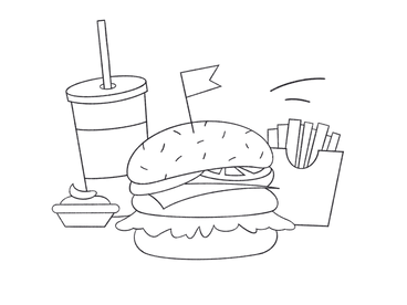 Fast food combo set with fries, burger, sauce and soda PNG, SVG