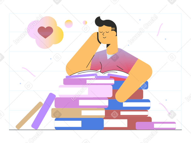 Boy dreaming on pile of books PNG, SVG