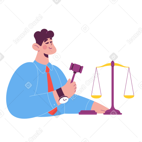 Judge with gavel and scales of justice Illustration in PNG, SVG