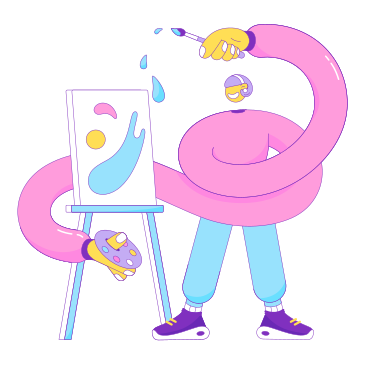 Girl painter draws with a brush at an easel PNG, SVG