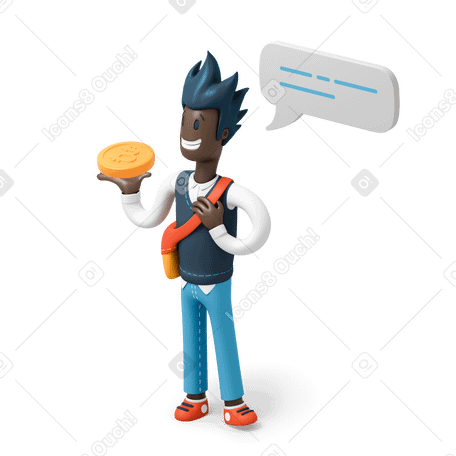 3D Man with bitcoin coin in his hand PNG, SVG
