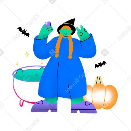 Halloween witch taking a selfie PNG, SVG