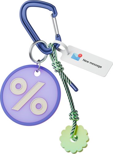 Keychain with percent sign and new message sign в PNG, SVG