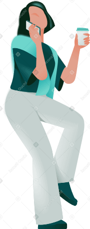 seated woman drinking coffee and talking on the phone PNG, SVG