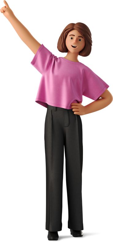 Joyful smiling woman pointing up PNG, SVG