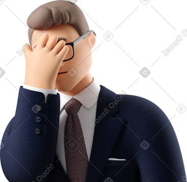 Close up of businessman in dark blue suit facepalming PNG, SVG