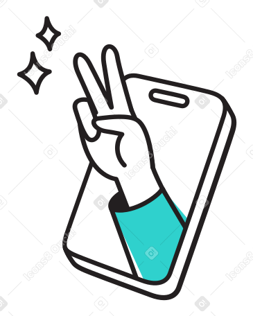 Hand showing victory sign from smartphone PNG, SVG