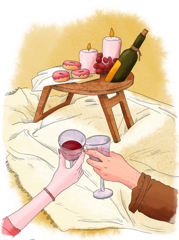 ワインを片手に二人でロマンチックなピクニック PNG、SVG