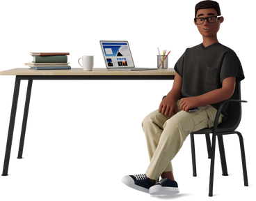 young man sitting at his desk PNG, SVG