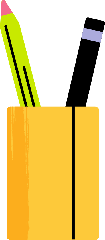 yellow cup with two pencils PNG, SVG