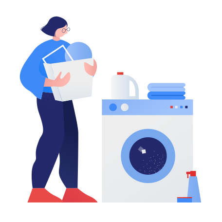 洗濯機で洗濯をしている女性 のpngとsvgでのイラスト