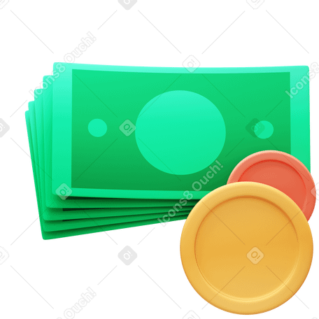 3D banknotes and coins Illustration in PNG, SVG
