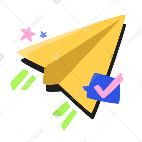 Ilustração animada de Um avião de papel com uma marca de verificação em GIF, Lottie (JSON), AE