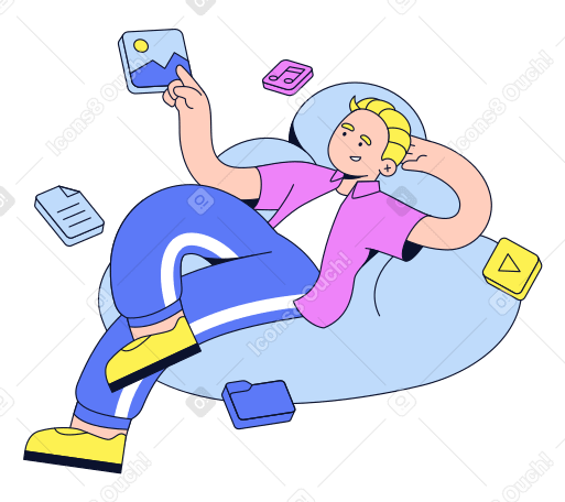 Young man interacting with files from cloud storage PNG, SVG
