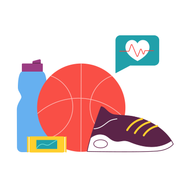 Basketball ball and training equipment animated illustration in GIF, Lottie (JSON), AE