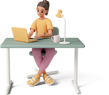 young woman working at desk PNG、SVG