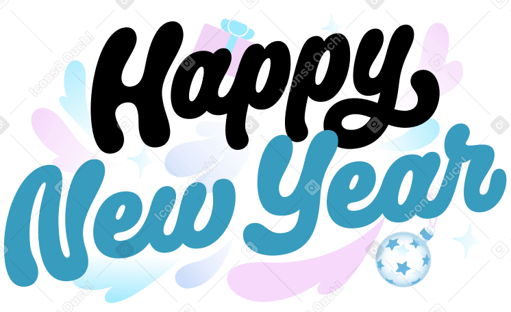 Schriftzug „frohes neues jahr“ mit text aus dekorativen elementen PNG, SVG
