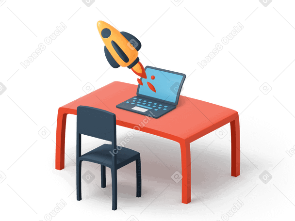 3D Yellow rocket launching from laptop screen PNG, SVG
