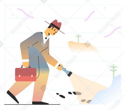 Detective with flashlight following the trail PNG, SVG