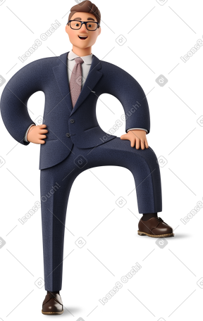 3D businessman in blue suit leaning with one leg PNG, SVG