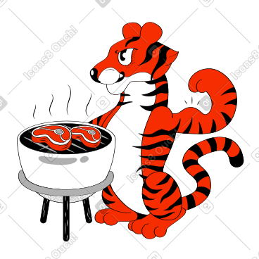 老虎通过吃烤肉来增强肌肉 PNG, SVG