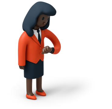Черная деловая женщина проверяет время на своих часах в PNG, SVG