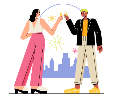 女性と男性が新年を祝う PNG、SVG