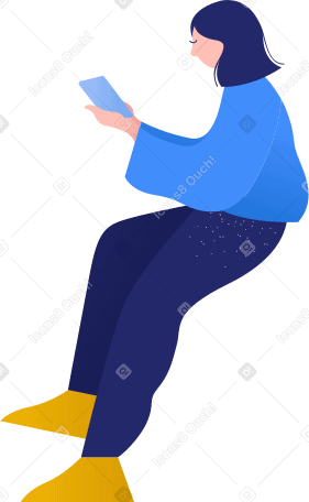 sitting woman with mobile phone PNG, SVG
