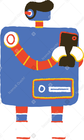 robot with phone Illustration in PNG, SVG