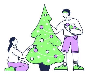 Mann und frau schmücken den weihnachtsbaum PNG, SVG