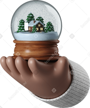 3D Brown skin hand holding a snow globe PNG, SVG