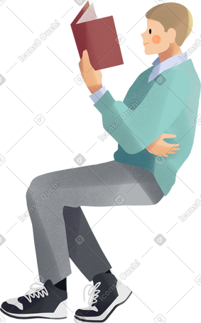 young man reading a book PNG, SVG